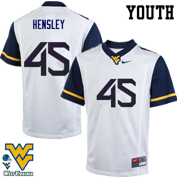 Youth #45 Adam Hensley West Virginia Mountaineers College Football Jerseys-White - Click Image to Close
